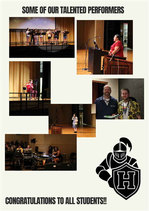 Collage of student pictures from recognition assembly who shared their talents